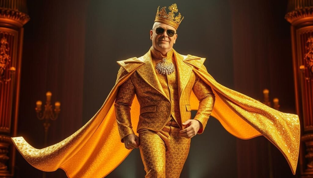 Harald Glööckler mit goldenem Designer-Outfit